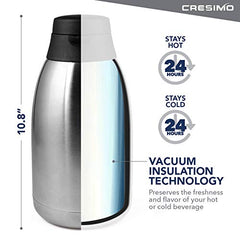 Cresimo 68 Oz Stainless Steel Thermal Coffee Carafe / Double Walled Vacuum Flask / 12 Hour Heat Retention / 2 Liter Tea, Water, and Coffee Dispenser