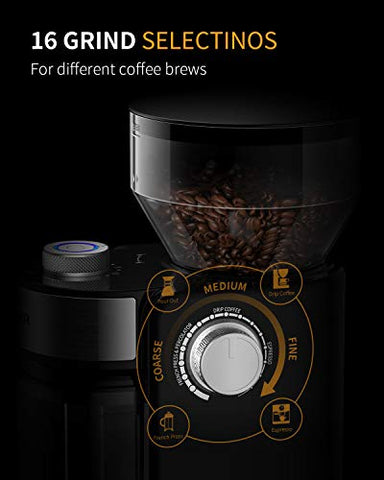 SHARDOR Electric Burr Coffee Grinder 2.0, Adjustable Burr Mill with 16 Precise Grind Setting for 2-14 Cup, Black