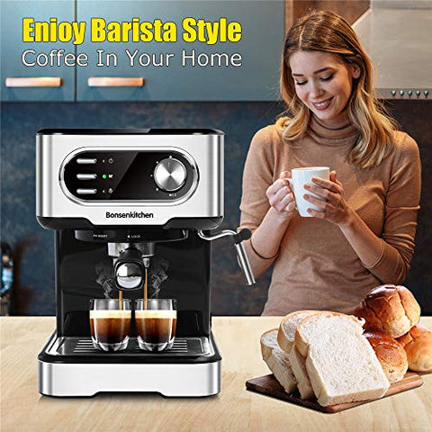 Espresso Machine 15 Bar Coffee Machine With Foaming Milk Frother Wand, 1450W High Performance No-Leaking 1.25 Liters Removable Water Tank Coffee Maker For Espresso, Cappuccino, Latte, Machiato, For Home Barista-BZ-US-CM