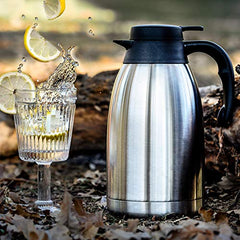 Cresimo 68 Oz Stainless Steel Thermal Coffee Carafe / Double Walled Vacuum Flask / 12 Hour Heat Retention / 2 Liter Tea, Water, and Coffee Dispenser