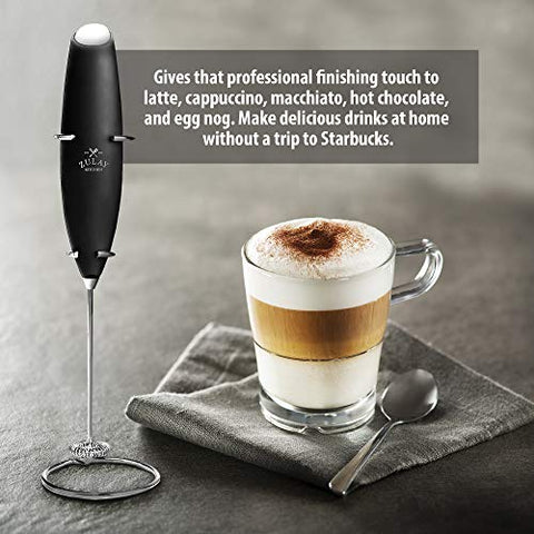 Zulay Original Milk Frother Handheld Foam Maker for Lattes - Whisk Drink Mixer for Coffee, Mini Foamer for Cappuccino, Frappe, Matcha, Hot Chocolate by Milk Boss (Black)