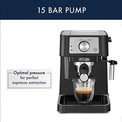 De'Longhi Stilosa Manual Espresso Machine, Latte & Cappuccino Maker, 15 Bar Pump Pressure + Milk Frother Steam Wand, Black / Stainless, EC260BK, 13.5 x 8.07 x 11.22 inches
