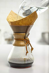 Chemex Hand Blown Glass Coffee Maker with Wood Collar and Tie, 5 cup capacity.
