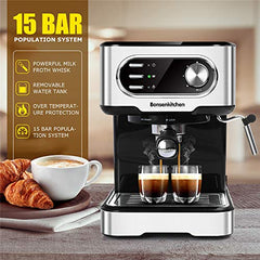 Espresso Machine 15 Bar Coffee Machine With Foaming Milk Frother Wand, 1450W High Performance No-Leaking 1.25 Liters Removable Water Tank Coffee Maker For Espresso, Cappuccino, Latte, Machiato, For Home Barista-BZ-US-CM