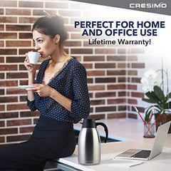 Cresimo 68 Oz Stainless Steel Thermal Coffee Carafe / Double Walled Vacuum Flask / 12 Hour Heat Retention / 2 Liter Tea, Water, and Coffee Dispenser