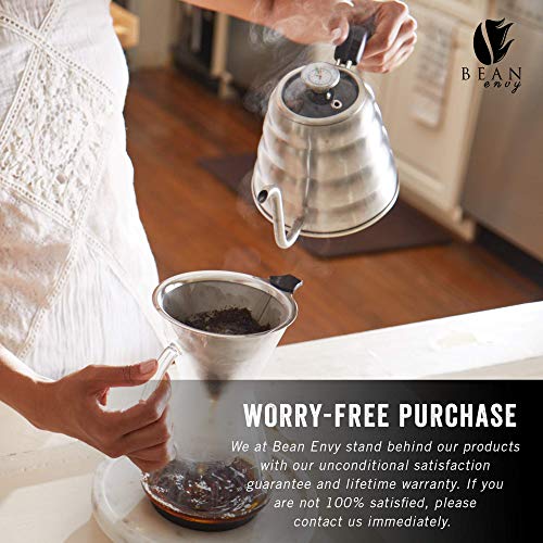 Bean Envy Pour Over Coffee Kettle - 40 oz, Stainless Steel, Gooseneck  Coffee and Tea Kettle with Thermometer and Ergonomic Handle