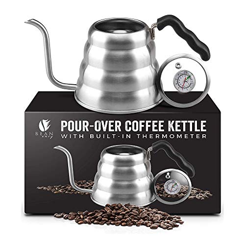 Bean Envy Gooseneck Pour Over Coffee Kettle - 40oz/1.2L - Premium Grade  Stainless Steel - Insulated BPA Free Plastic Ergonomic Handle - Glass Top  With