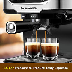 Espresso Machine 15 Bar Coffee Machine With Foaming Milk Frother Wand, 1450W High Performance No-Leaking 1.25 Liters Removable Water Tank Coffee Maker For Espresso, Cappuccino, Latte, Machiato, For Home Barista-BZ-US-CM