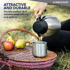 Cresimo 68 Oz Stainless Steel Thermal Coffee Carafe / Double Walled Vacuum Flask / 12 Hour Heat Retention / 2 Liter Tea, Water, and Coffee Dispenser