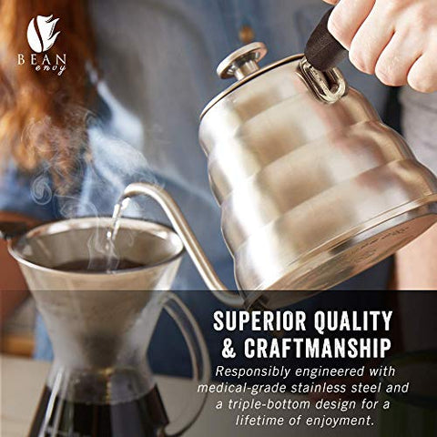 Gkcity Bean Envy Pour Over Coffee Maker - 4 Cup Borosilicate Glass Carafe -  Rust Resistant Stainless Steel Paperless Filter/Dripper - Includes Custom  Silicone Sleeve 
