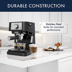 De'Longhi Stilosa Manual Espresso Machine, Latte & Cappuccino Maker, 15 Bar Pump Pressure + Milk Frother Steam Wand, Black / Stainless, EC260BK, 13.5 x 8.07 x 11.22 inches